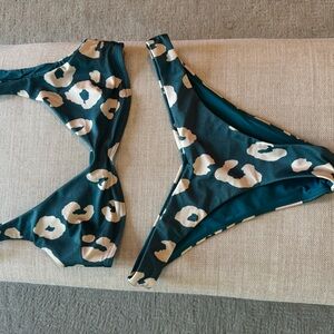 Teal Print Women's Bikini Set zimmermann top size 3, bottoms size 2